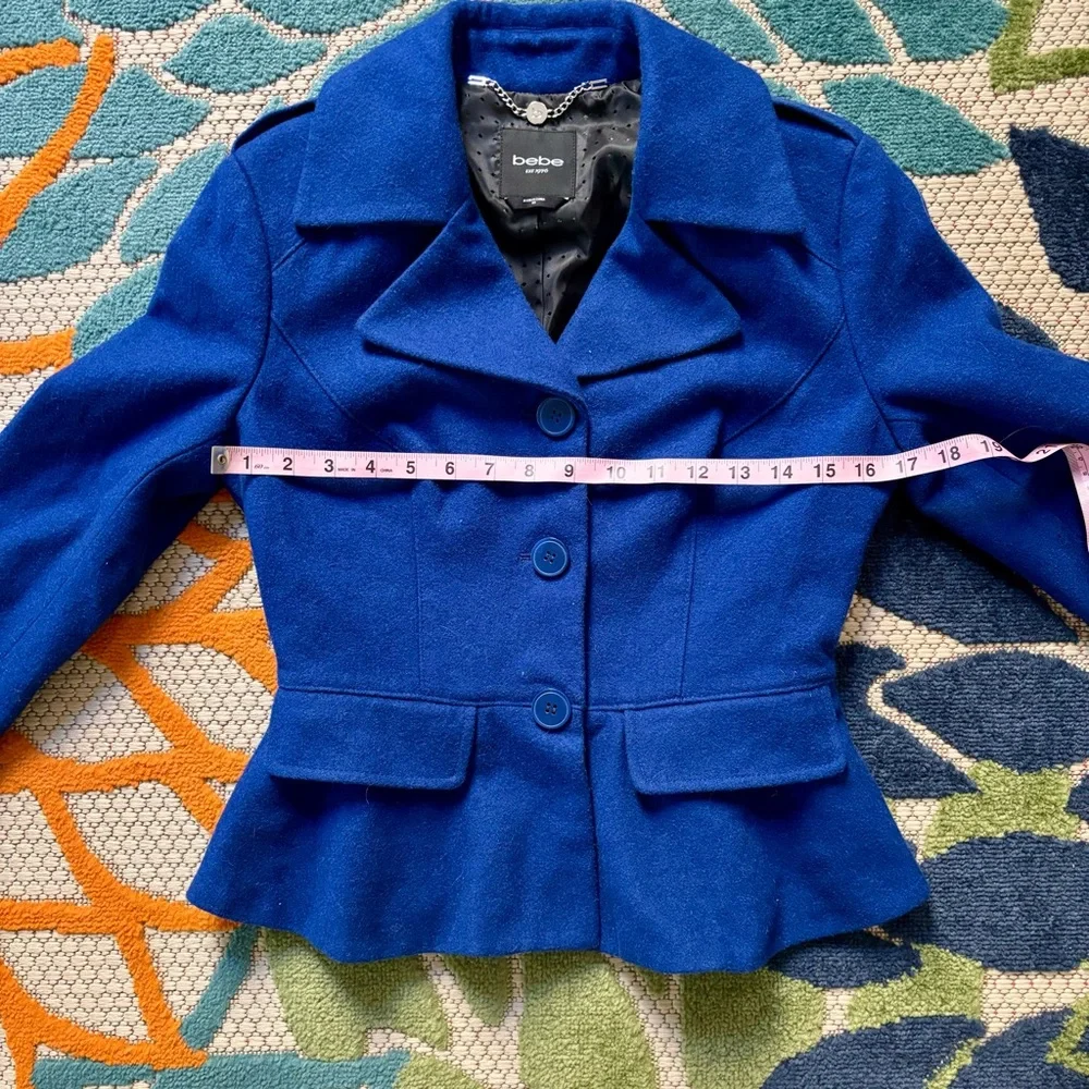 BEBE • Vintage Wool Blend Peplum Jacket in Royal Blue • EUC • Size XS - Picture 3 of 8